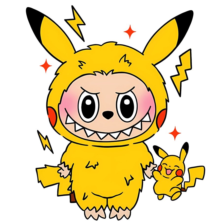 Labubu dressed as Pikachu
